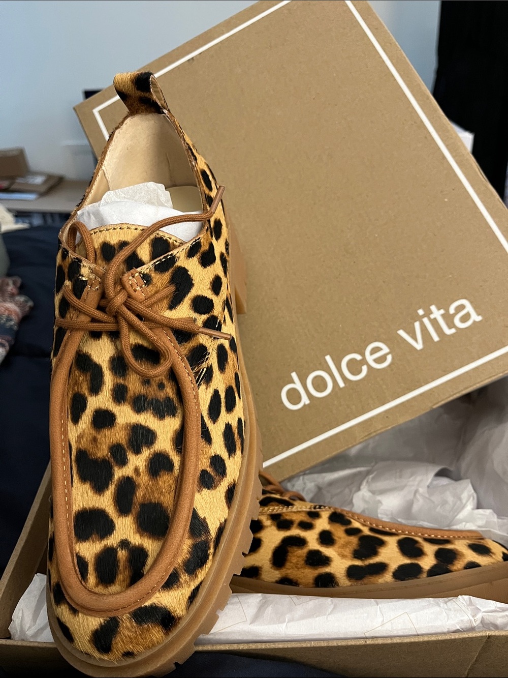 Dolce Vita Leopard-Print Haircalf Shoes with Brown Trim